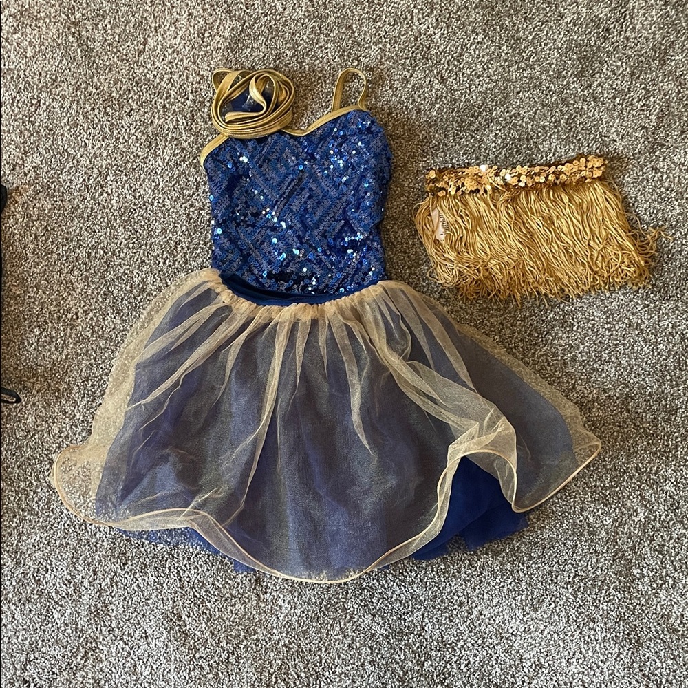 Sparkling Blue and Gold Kids Dance Costume